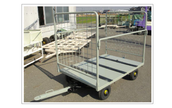 4ws台車荷台にかご枠が付いた台車