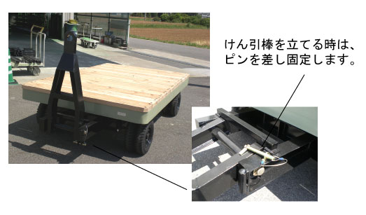 けん引棒を立てた時の台車 けん引棒を立てた時の台車