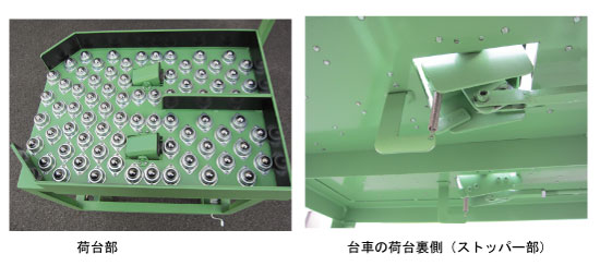 荷台のボールキャスターとストッパー 荷台のボールキャスターとストッパー
