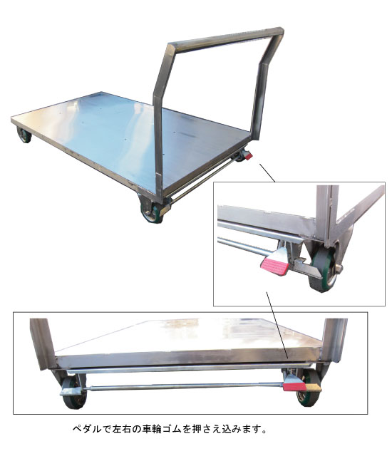 ボンベ容器2本を固定して運ぶ、フットストッパー付き台車 ボンベ容器2本を固定して運ぶ、フットストッパー付き台車